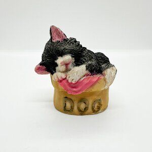 HTF Rare Vintage Tuxedo Cat Dog Bowl Sleeping 90s Cute Pet Lover Resin Painted
